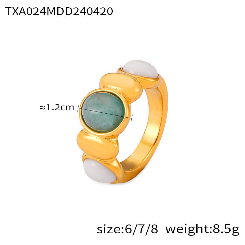 Wholesale Geometric inlaid natural stone stitching round beads titanium steel jewelry set